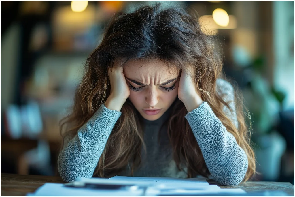 Stressed woman overwhelmed by mental health struggles | Elko Replenish Med Spa